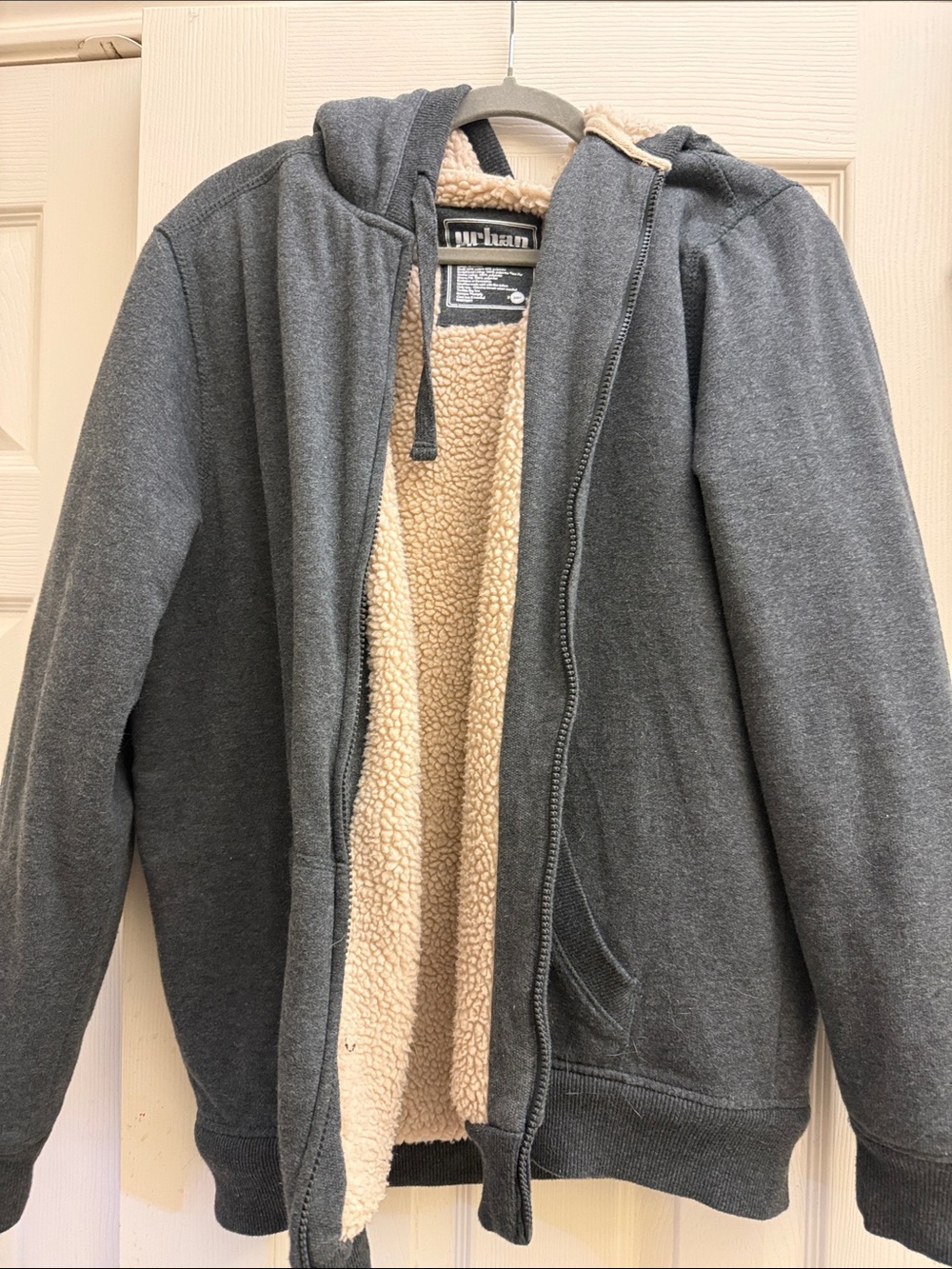 urban pipeline charcoal hoodie with cream sherpa